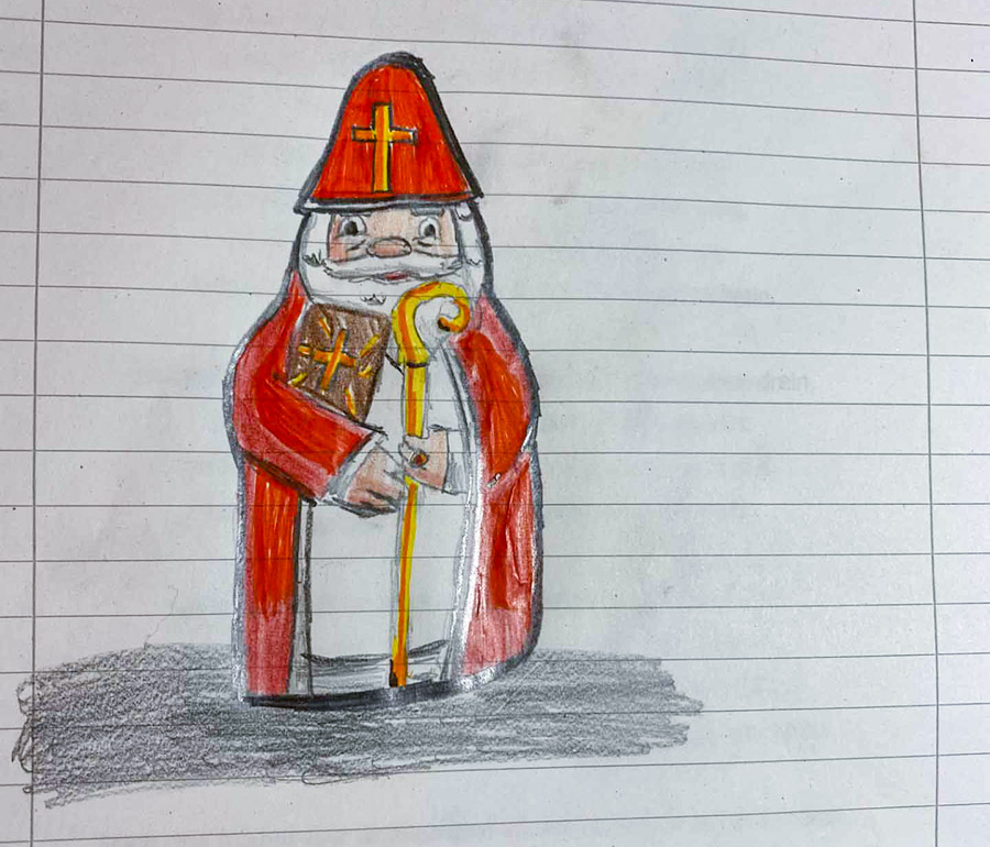 Zeichnung eines Schülers als Geschenk für den Nikolaus